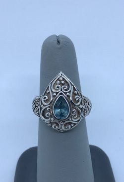 Vintage .925 Ring Pear Shape Aquamarine stone Estate Jewelry
