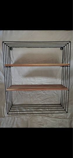 Black Wire Wall Mounted Shelf with Wood Shelves