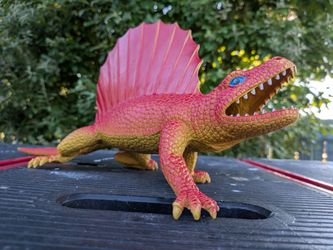 Vintage 1980s Dor Mei Edaphosaurus Dinosaur Figurine: Red & Yellow Sail Back