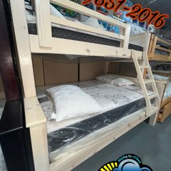Twin Full White Wash Bunk Bed New Cama Nueva 