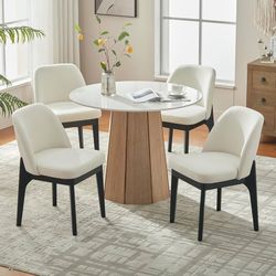 Upholstered Wooden Dining Chairs Set of 4 with Modern Fabric, Ivory Modern Dining Room Chairs with Wood Legs, Kitchen Chairs for Restaurant, Living Ro