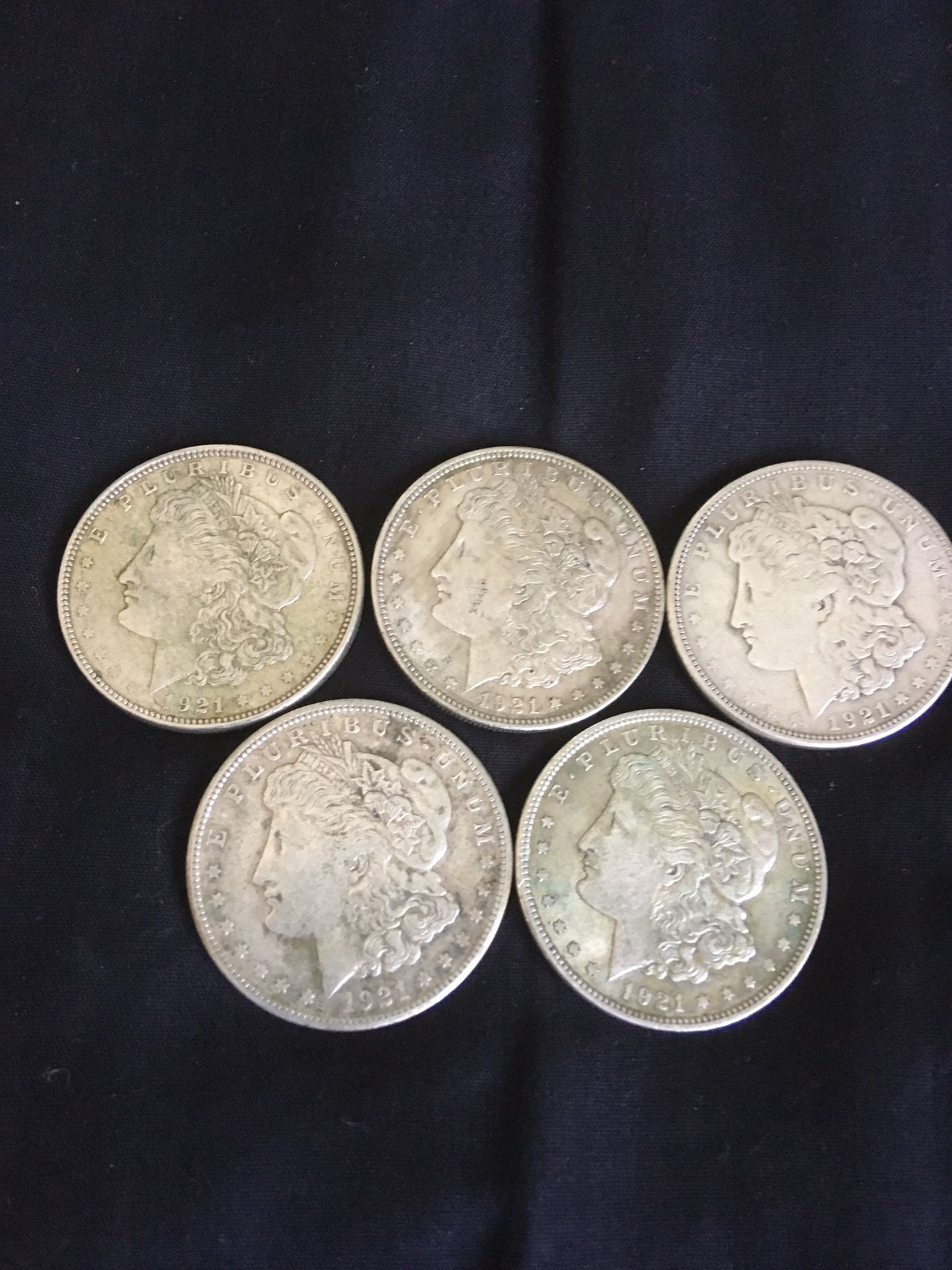 MORGAN SILVER DOLLARS 1921 All (5) $250
