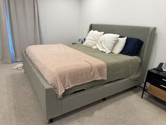 Grey Upholstered King Bed Frame