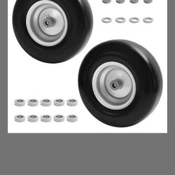 LTNICER (2 Pack) 13x5.00-6 Flat Free Tire and Wheel,Front Zero-Turn Smooth Tire with 3/4" & 5/8" Precision bearings,3.25"- 5.9" Center Hub Replacement