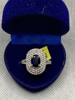 SAPPHIRE, ZIRCON STERLING SILVER RING