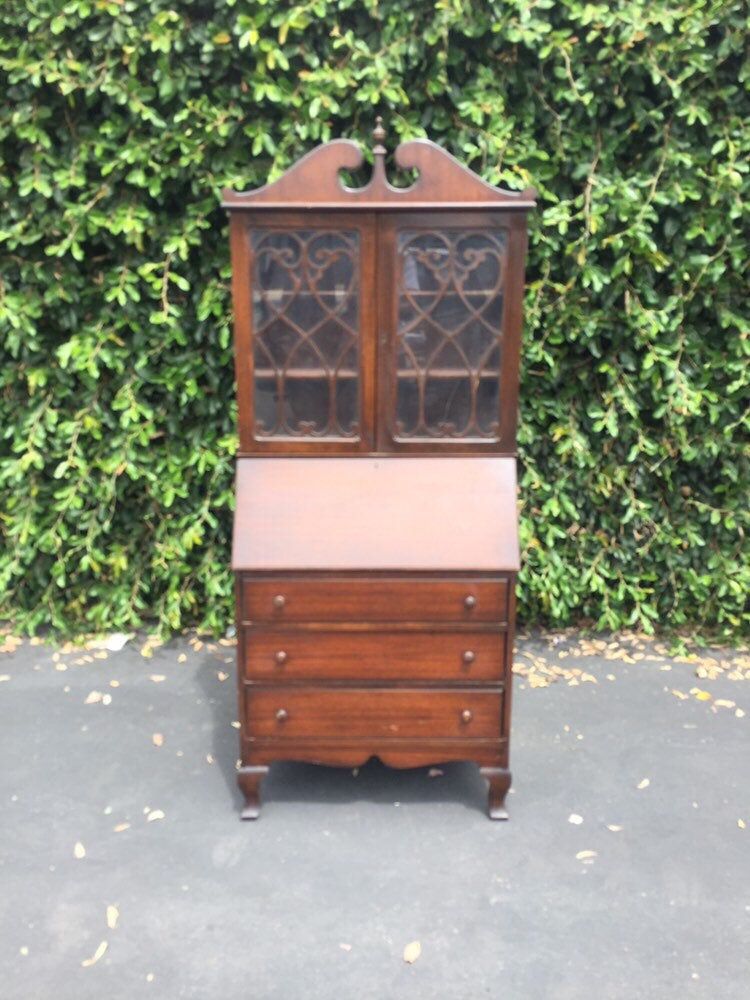 Antique Chippendale Slant Front Secretary Desk & Bookcase Hutch