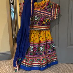Girl’s Yellow Lehenga Choli Set, Like New, Embroidered, 8-10 Years Old