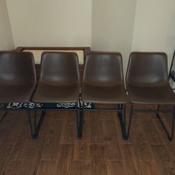 Cobbler Brown Faux Leather Bucket Seat With Baseball Stitch Dining Side Chair Set Of 4