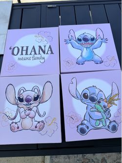 Ohana Stitch and Angel canvas art
