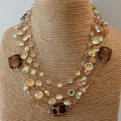 Vintage Aurora Borealis crystals w/ a leopard glass necklace