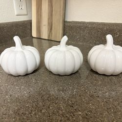 Set Of 3 Mini Glass White Pumpkins