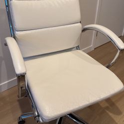White Leather Cushion Office Chair 