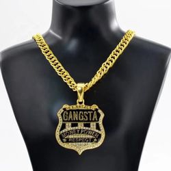 ✅Hip Hop Men's  14K Gold Plated Alloy With Black Oil Money Power Respect Pendant Necklace 24INCH 