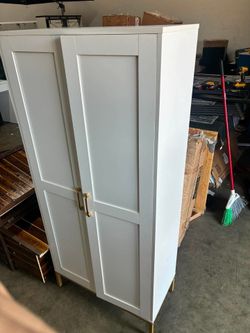 Storage Cabinet, Kitchen Food Cabinet with 2 Doors and Adjustable Shelves, Suitable for Laundry, Living Room, Entrance, Bathroom High Storage Cabinet 