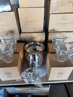 Princess House Glass Mugs and Stainless Steel Teapot