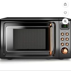 0.7 Cu.ft Retro Countertop Microwave Oven 700W LED Display Glass Turntable Rose Gold