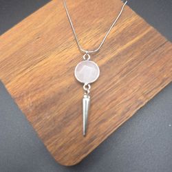 Silver Snake Chain Necklace with Rose Quartz
