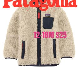 Patagonia Baby Retro Fleece Jacket natural With Navy Excellent Condition 12-18M 