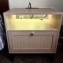 New In Box 19x16x22.5 Inch Tall Nightstand Side Table With Electric Outlet And Color Changing LED Strip Light Bed Side Cabinet 