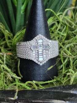 Men’s Cross Moissanite Ring – Size 10 | Solid 925 Sterling Silver | VVS D Moissanite
