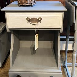 Beautiful Refurbished Grey Vintage Solid Wood Nightstand 