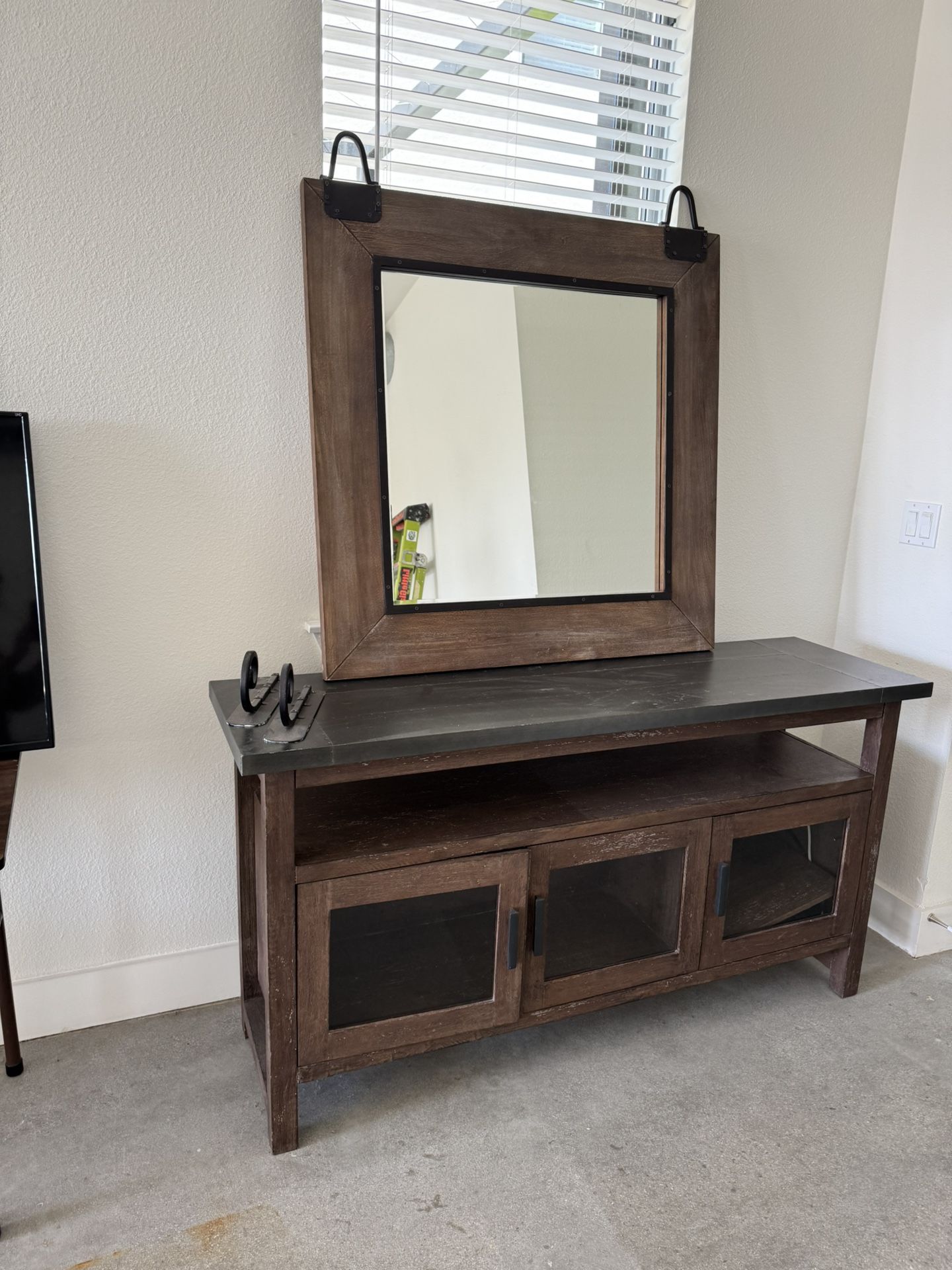 Media Center With Storage And Hanging Mirror
