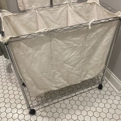 Metal Laundry/ Hamper Storage With Three Sections / Washable Bag