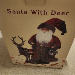 Large Santa With Deer Statue
