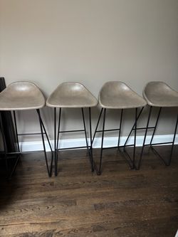 4 Pottery Barn Brenner Leather Barstools $249 each in stores