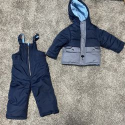 Carter's snow pants and insulated coat set. Dog pattern snowsuit blue 18 month 