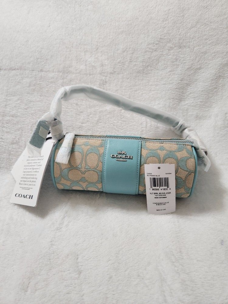 NWT COACH Nolita Barrel Bag Signature Jacquard Top Handle Purse CU003 Faded Blue