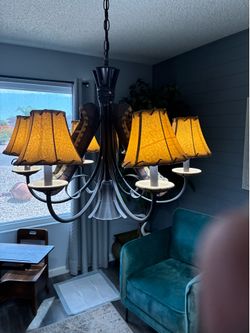 Rustic chandelier and 2 lamps
