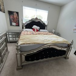 bedroom Set King Size with King Size, Bed And Boxspring, Two Nightstands, Headboard, Footboard, Dresser, Mirror, And Chest Includes A Chair