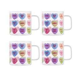 New Hearts Valentine Glass Coffee Tea Mug 4 Packs