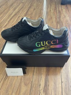 Gucci Rhyton Women’s Black Leather Shoes with Multicolor Logo