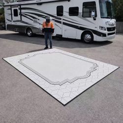 New In Box 9x12 Feet Large Outdoor Waterproof Floor Mat Black Or White Reversible Color UV Water Resistant Rug Carpet 