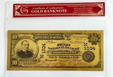 1902 National Bank of Connersville 24K Gold-foil Note Protective Holder/COA