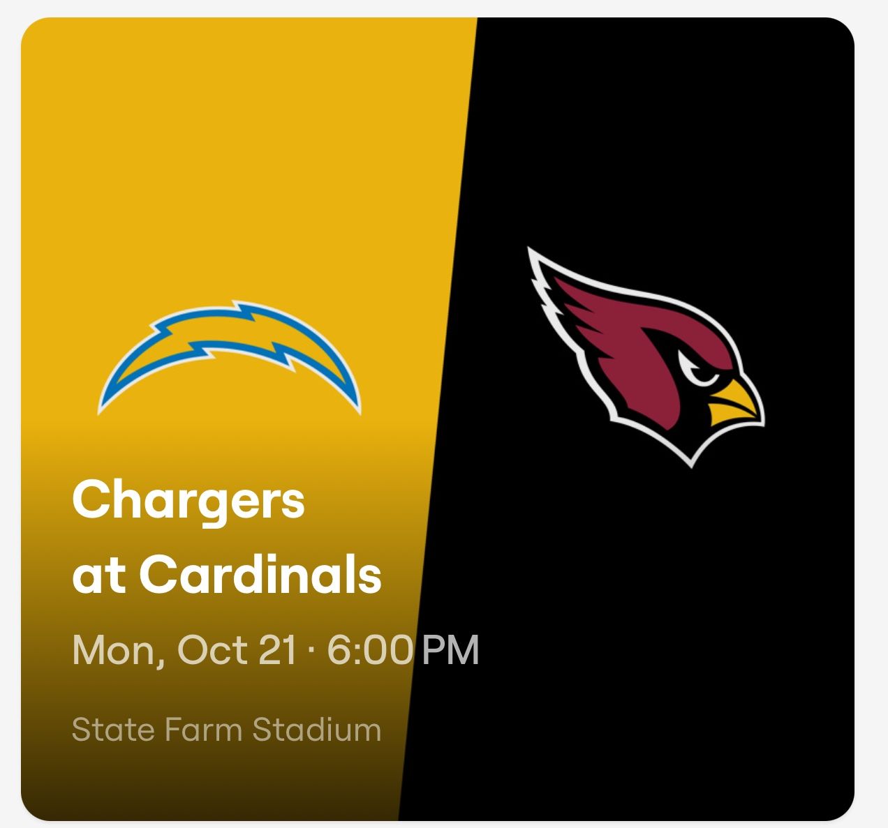 Arizona Cardinals Vs chargers
