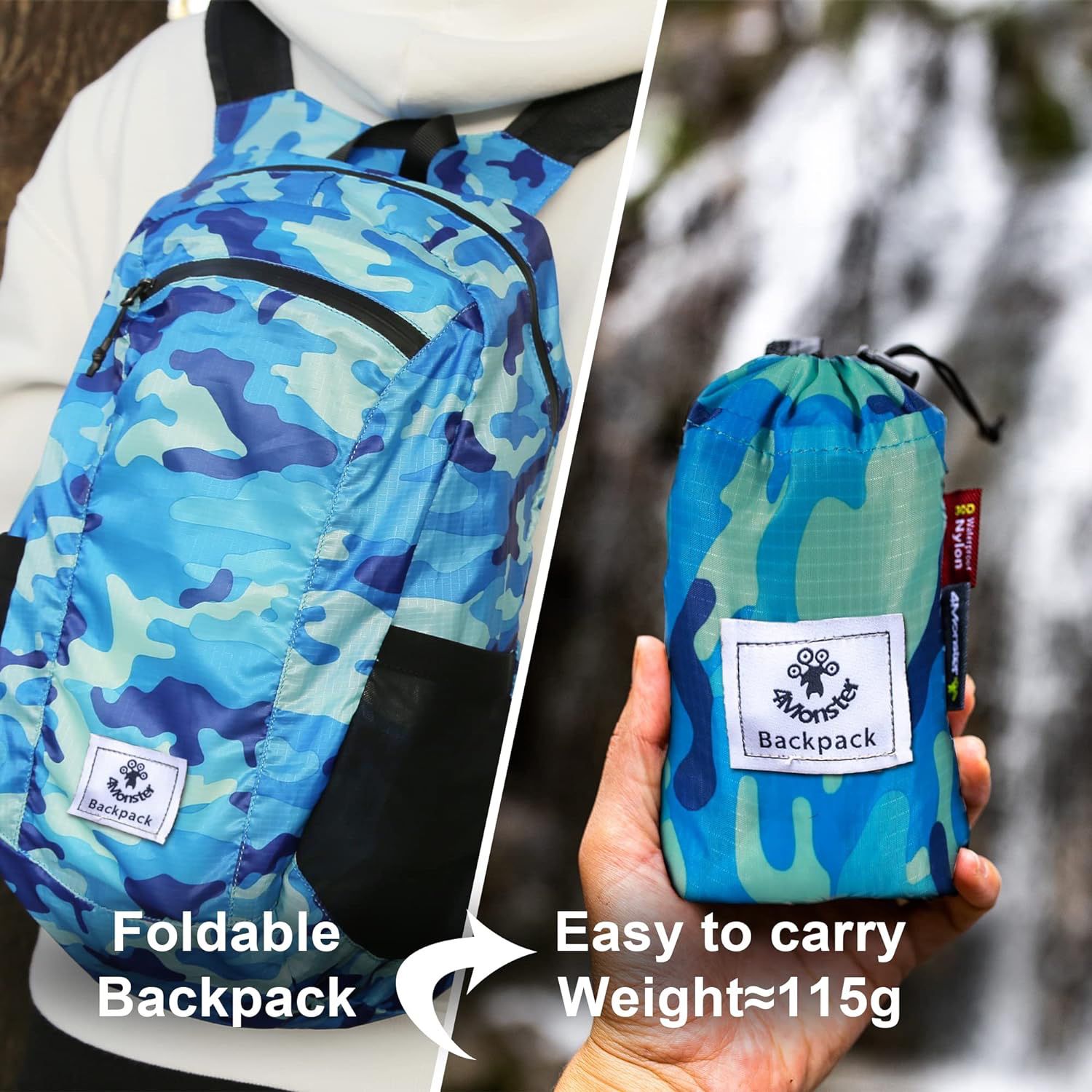 4Monster New Ultra Light Foldable Backpack, Water Resistant Foldable Backpack, Hiking Backpack for Travel, Camping and Outdoor, Daily Walking, Cycling
