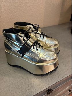 ESQ Metallic Gold Platform Wedge High Top Sneakers Women’s Size 6