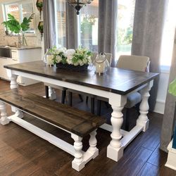 Custom  Dining Table Monastery farmhouse Modern Rustic Set Bench Restoration Hardware Breakfast Oval Table Solid Wood Custom Handcrafted Counter Bar 