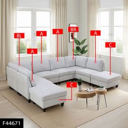 Flannel 8-Piece Soft Skin Free Splicing Living Room Sofa Set,Gray
