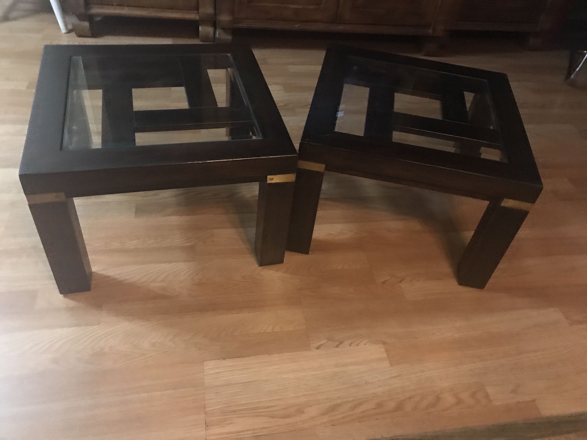 Two end tables.16 inches tall.24 inches wide,24 inches deep