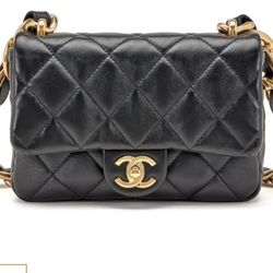 Chanel Black Quilted Lambskin CC Funky Town Large Flap Aged Gold Hardware,