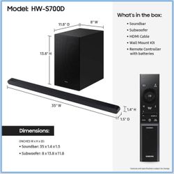Samsung S700D 3.1ch Soundbar w/Wireless Dolby Atmos Audio, Ultra Slim Design