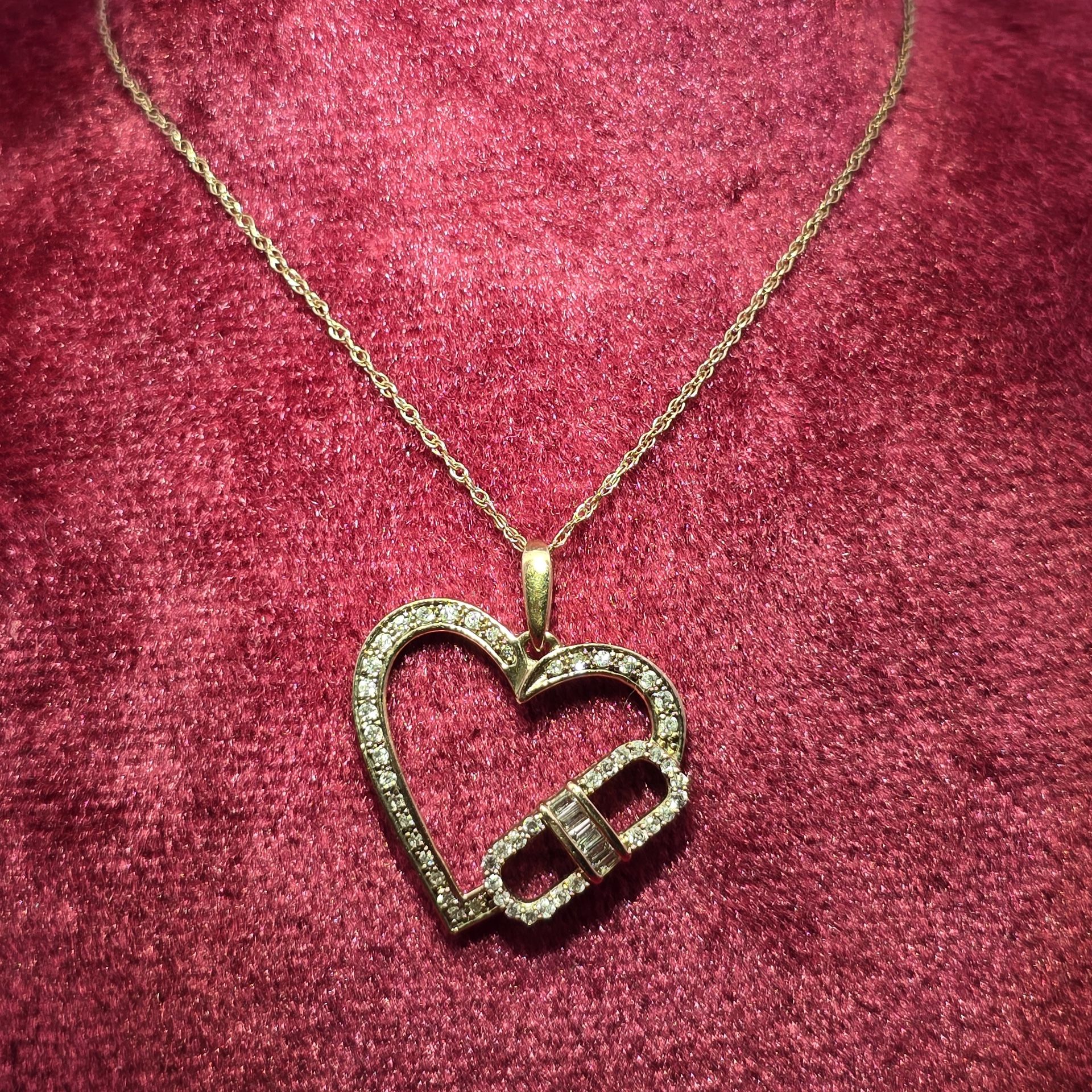 10k Yellow Gold Diamond Heart Necklace Set 0.35 ctw  