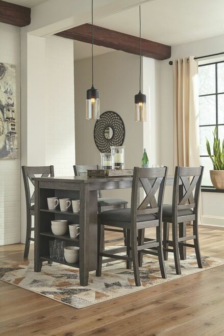 π Dining Set 5 Pc, Counter Height, Dark Gray, Fabric Upholstery, New In The Box.