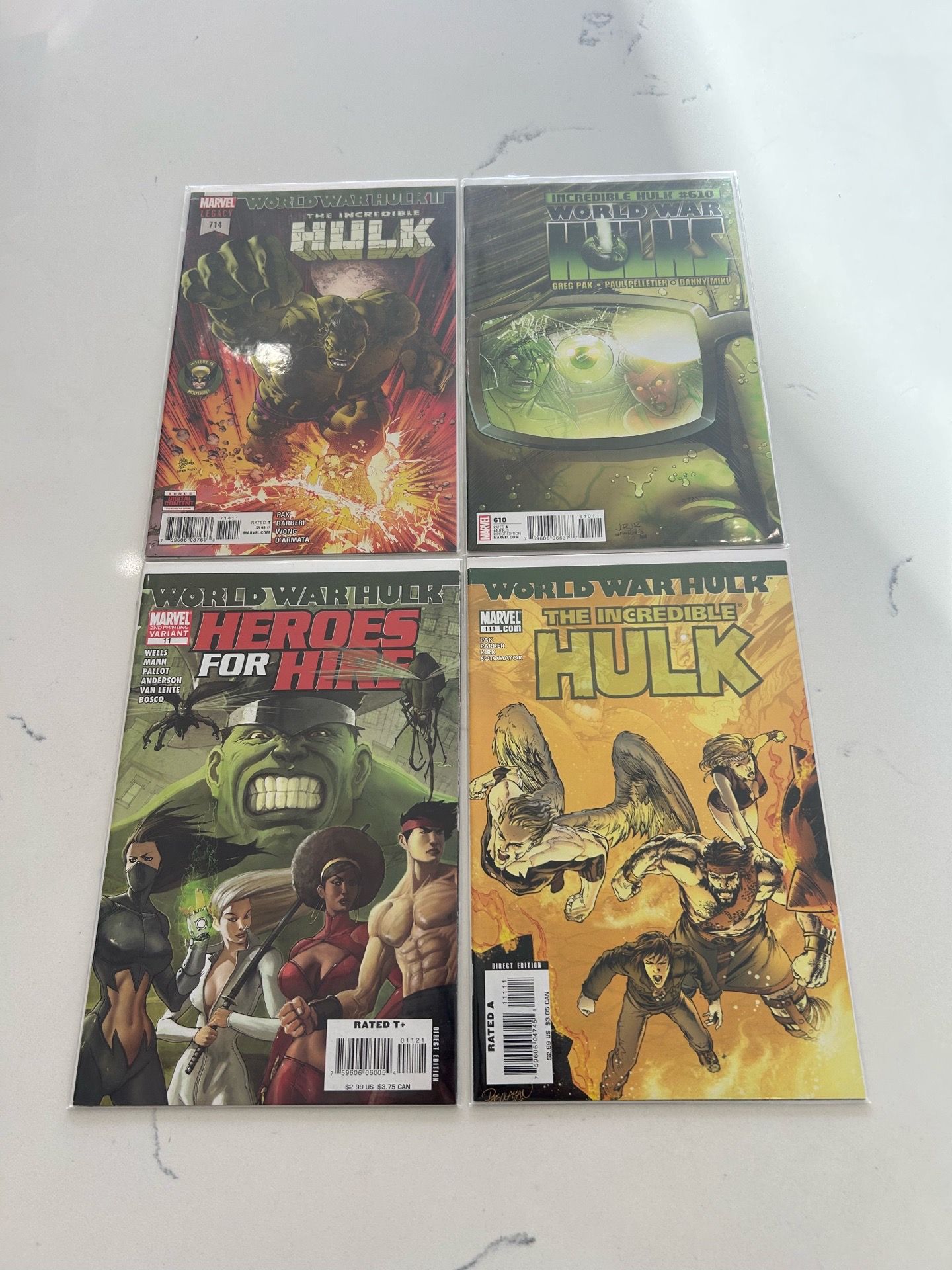 Incredible Hulk/World War Hulk, 4 issue lot, 610, 714,111,11 Variant, VF