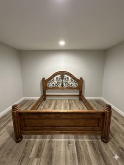 King Size Solid Wood and Decorative Iron Bed (Mattress NOT included)
