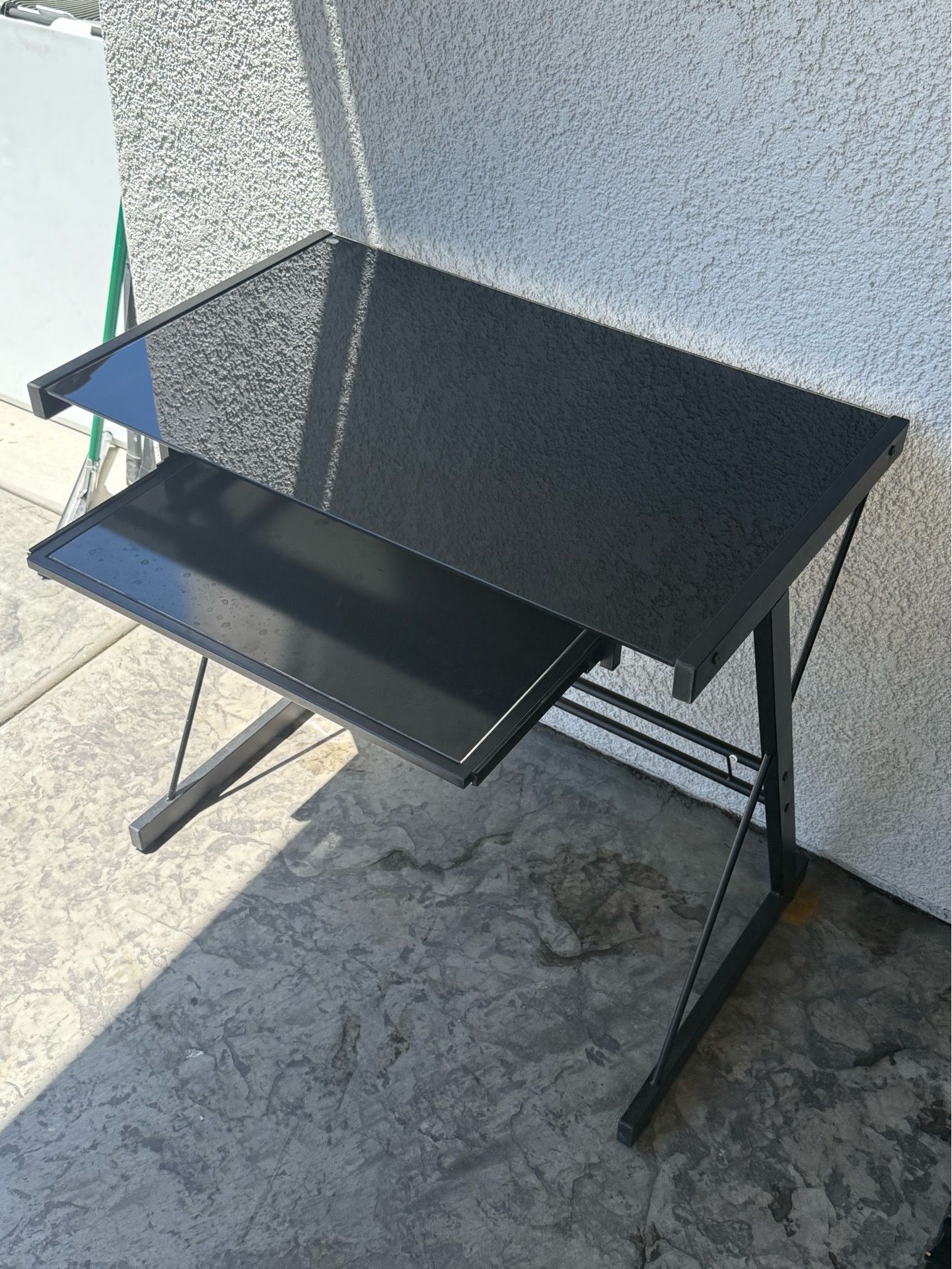 Black Glass Computer Desk with Keyboard Tray